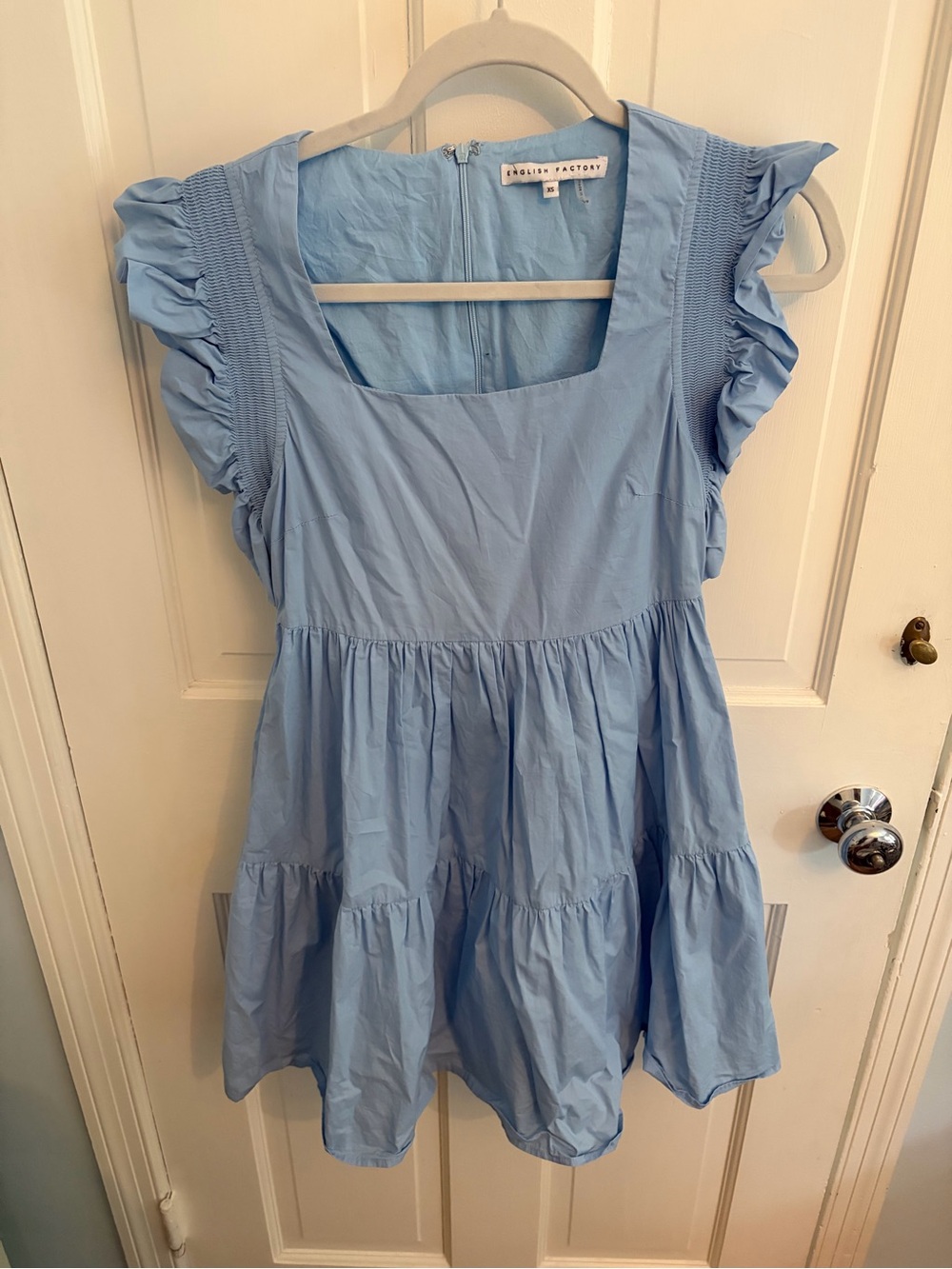 English Factory Light Blue Ruffle Sleeve Babydoll Dress